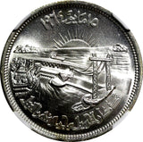 EGYPT Silver AH1384  1964 25 Piastres NGC MS65 Diversion of the Nile KM# 406 (3)