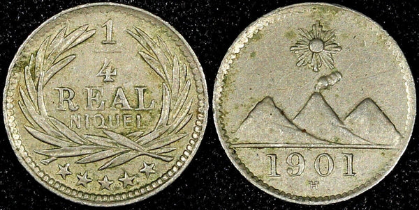 GUATEMALA Copper-Nickel  1901 H 1/4 Real  Heaton Mint Toned KM# 175 (24 569)