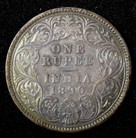 India-British Victoria Silver 1890  Rupee Calcutta Mint Toned KM# 492 (27 560)