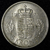 Denmark Margrethe II Copper-Nickel 1977 SB 5 Kroner 33mm UNC KM# 863.1 (27 967)
