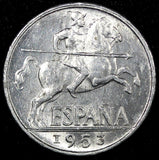 SPAIN Aluminum 1953 10 Centimos  LAST YEAR FOR TYPE  UNC KM# 766 (24 059)