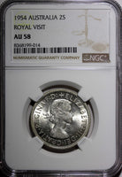 Australia Silver 1954 Florin Royal Visit of Elizabeth II NGC AU58 KM# 55 (014)