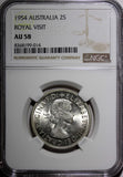 Australia Silver 1954 Florin Royal Visit of Elizabeth II NGC AU58 KM# 55 (014)