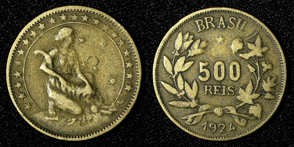 BRAZIL Aluminum-Bronze 1924 500 Reis 1st Year Type KM# 524 (27 807)