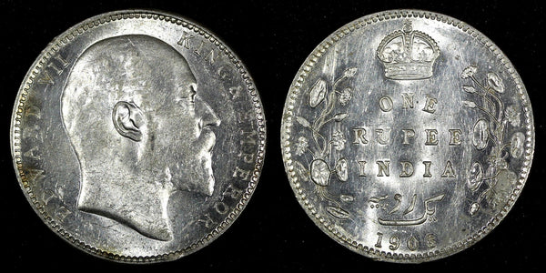 India-British Edward VII Silver 1906 Rupee Silver (.917) aUNC/UNC KM# 508 (343)
