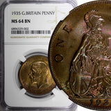 GREAT BRITAIN George V Bronze 1935 1 Penny NGC MS64 BN NICE TONING KM# 838 (02)