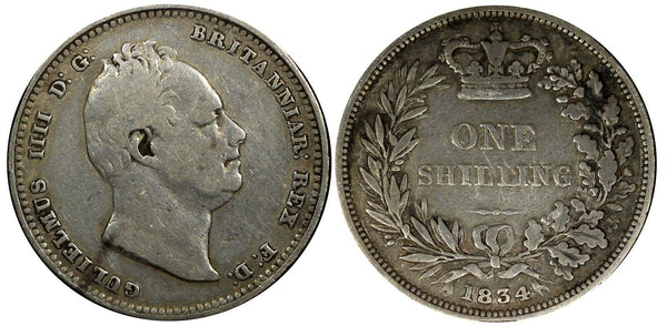 GREAT BRITAIN William IV Silver 1834 1 Shilling KM# 713 (24 159)