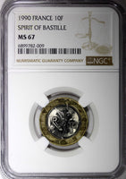 FRANCE 1990 10 Francs Spirit of Bastille NGC MS67 TOP GRADED KM# 964.1 (009)