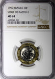 FRANCE 1990 10 Francs Spirit of Bastille NGC MS67 TOP GRADED KM# 964.1 (009)