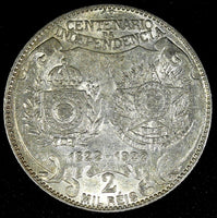 BRAZIL Silver 1922 2000 Reis Independence Centennial 1 YEAR TYPE KM# 523 (144)