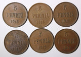 FINLAND Nicholas II Copper 1915 5 Penniä KM# 15 RANDOM PICK (1 COIN) (28 722)