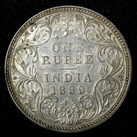 India-British Victoria Silver 1889 B incuse Rupee XF .Nice Toned KM# 492 (559)