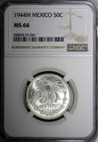 Mexico ESTADOS UNIDOS Silver 1944 M 50 Centavos NGC MS66 GEM BU KM# 447 (041)