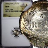 GUATEMALA Silver 1897 1/4 Real NGC MS67 GEM BU NICE TONED  KM#162 (044)