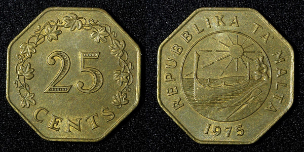 MALTA 1975  25 Cents 1st Anniversary - Republic of Malta aUNC KM# 29 (27 962)