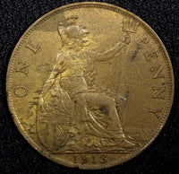 GREAT BRITAIN George V Bronze 1913 1 Penny KM# 810 (24 212)