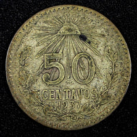 Mexico ESTADOS UNIDOS MEXICANOS Silver 1937 M  50 Centavos KM# 447 (27 242)