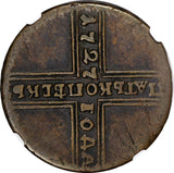 RUSSIA Catherine I Copper 1727 HD 5 Kopecks Moscow NGC VF35 BN SCARCE KM# 170(5)