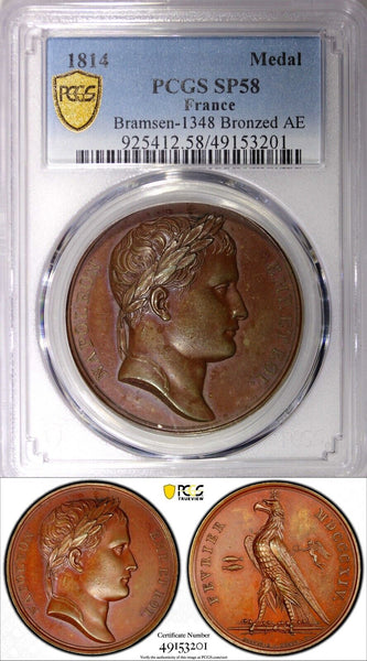 FRANCE Napoleon Bronze Medal 1814 French eagle PCGS SP58 Bramsen-1348 (201)