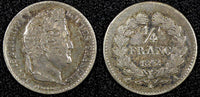 FRANCE Louis Philippe I Silver 1843 B  1/4 Franc Rouen Mint Toned KM# 740.2 (78)