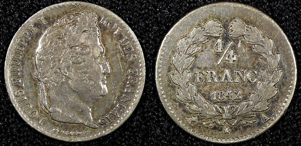 FRANCE Louis Philippe I Silver 1843 B  1/4 Franc Rouen Mint Toned KM# 740.2 (78)