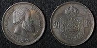 BRAZIL Pedro II Bronze 1869 20 Reis No dot after RS . XF KM# 474 ( 27 517)