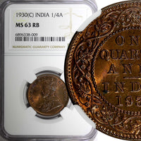 India-British George V Bronze 1930 (C) 1/4 Anna NGC MS63 RB KM# 512 (009)