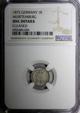 German States WÜRTTEMBERG Silver 1873 1 Kreuzer NGC UNC DETAILS KM# 612 (04)
