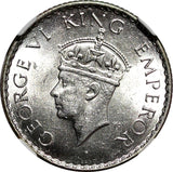 India-British George VI Silver 1940 (B) 1/4 Rupee NGC MS62 KM# 545 (027)