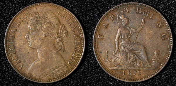 Great Britain Victoria Bronze 1875 H Farthing Birmingham Mint KM# 753 (28 307)