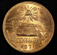 MEXICO Bronze 1971 Mo 20 Centavos Red KM# 440 (27 285)