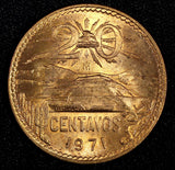 MEXICO Bronze 1971 Mo 20 Centavos Red KM# 440 (27 285)