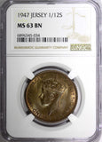 JERSEY George VI Bronze 1947 1/12 Shilling Mintage-444 000 NGC MS63 BN KM# 18(4)