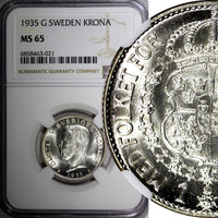 SWEDEN Gustaf V Silver 1935 1 Krona NGC MS65 GEM BU  KM# 786.2 (021)