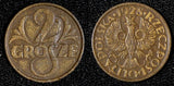 POLAND Bronze 1928 W 2 Groszy Y# 9a (28 082)