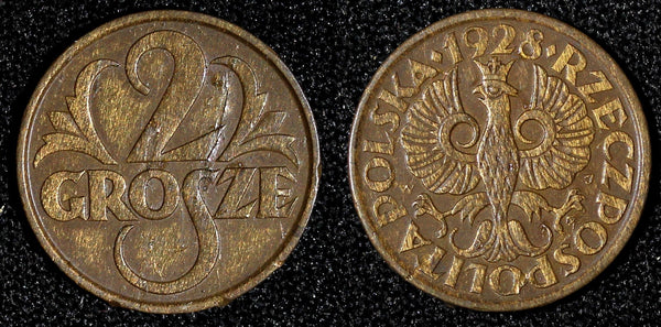 POLAND Bronze 1928 W 2 Groszy Y# 9a (28 082)