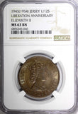 JERSEY Elizabeth II 1954 1/12 Shilling Liberat. 1945 NGC MS63 BN TOP GRADE KM#20
