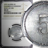 Algeria Aluminum 1915 5 Centimes NGC MS66 TOP GRADED KM# TnB1 (011)