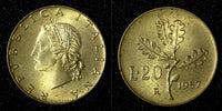 Italy Aluminum-Bronze 1957 R 20 Lire Plain "7" UNC KM# 97.1 (27 675)