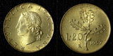 Italy Aluminum-Bronze 1957 R 20 Lire Plain "7" UNC KM# 97.1 (27 675)