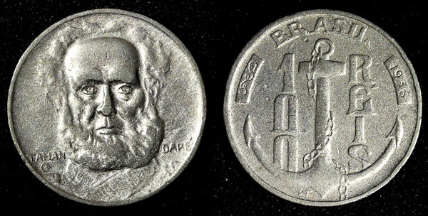 BRAZIL Copper-Nickel 1936 100 Reis Admiral Marques Tamandare KM# 536 (27 781)