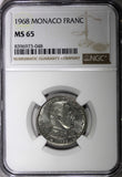 Monaco Rainier III 1968 1 Franc Paris Mint NGC MS65 TOP GRADED KM# 140 (48)