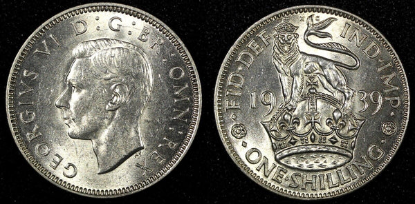 GREAT BRITAIN George VI Silver 1939 1 Shilling UNC KM# 853 (24 709)