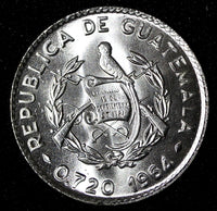GUATEMALA Silver 1964 10 Centavos  KEY DATE GEM BU  KM# 262 (27 829)