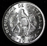 GUATEMALA Silver 1964 10 Centavos  KEY DATE GEM BU  KM# 262 (27 829)