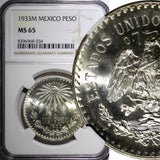 Mexico ESTADOS UNIDOS MEXICANOS Silver 1933 M Peso NGC MS65 BU KM# 455 (034)