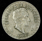 Colombia Simon Bolivar 1963 20 Centavos Large Date Variety KM# 215.2 (26 989)