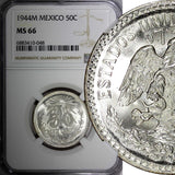 Mexico ESTADOS UNIDOS Silver 1944 M 50 Centavos NGC MS66 GEM BU KM# 447 (048)