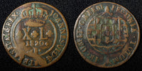 BRAZIL João VI Copper 1820 B 40 Reis 35 mm	Bahia Mint SCARCE KM# 319.2 (27 477)