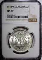 Mexico ESTADOS UNIDOS MEXICANOS Silver 1944 M 1 Peso NGC MS67 GEM BU KM# 455 (1)